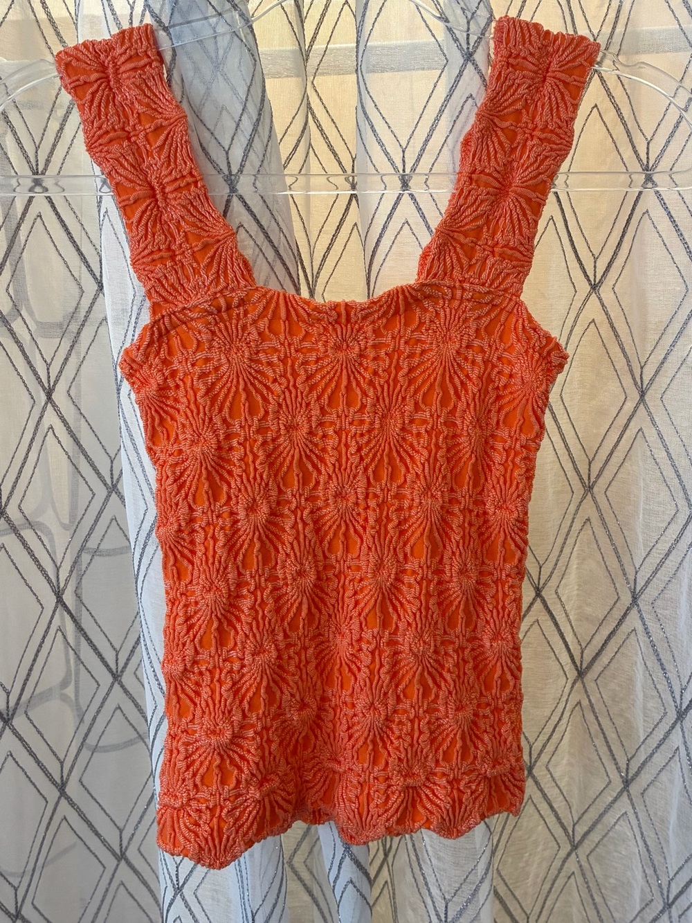 NWOT Free People Textured Square Neck Tank Top - Coral Orange